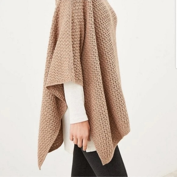 J. Jill Beachwood Tan Wool Blend Asymmetrical Poncho - Picture 2 of 7